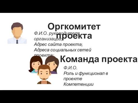 Оргкомитет проекта Ф.И.О. руководителя организации; Адрес сайта проекта; Адреса социальных сетей проекта;