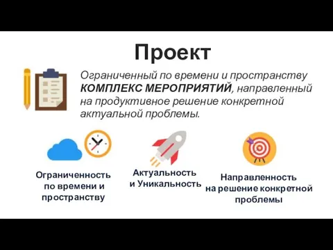 Ограниченный по времени и пространству КОМПЛЕКС МЕРОПРИЯТИЙ, направленный на продуктивное решение конкретной