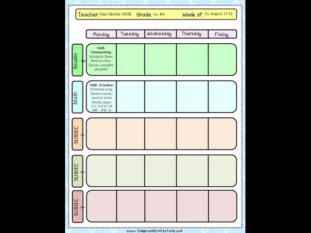 Reading Math SUBJECT SUBJECT SUBJECT Skill: Summarizing Scholastic News Read as class,