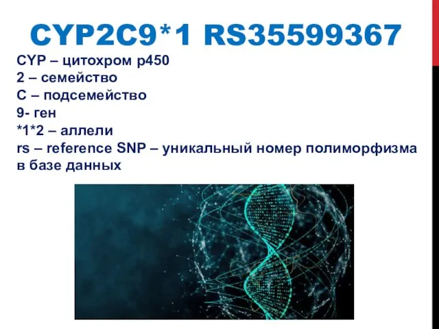 CYP2C9*1 RS35599367 CYP – цитохром p450 2 – семейство С – подсемейство