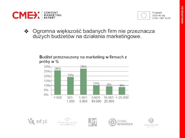 Ogromna większość badanych firm nie przeznacza dużych budżetów na działania marketingowe.