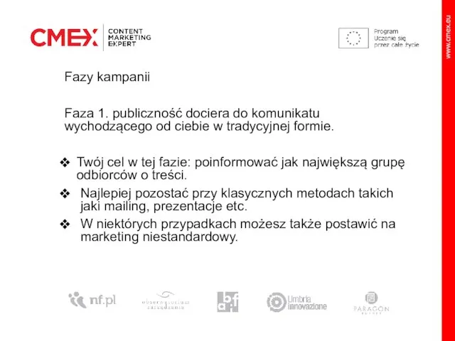 Fazy kampanii Faza 1. publiczność dociera do komunikatu wychodzącego od ciebie w