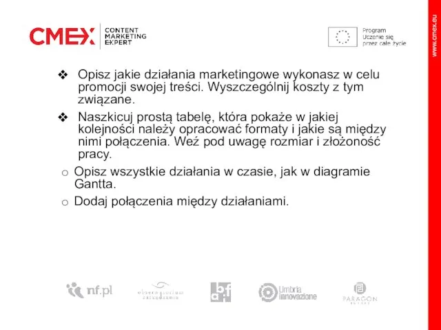 Opisz jakie działania marketingowe wykonasz w celu promocji swojej treści. Wyszczególnij koszty