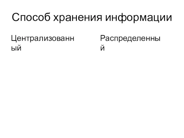 Способ хранения информации Централизованный Распределенный