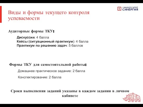 Аудиторные формы ТКУ: Виды и формы текущего контроля успеваемости Дискуссия: 4 балла