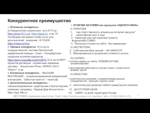 Конкурентное преимущество 1. Основные конкуренты: а) Юридическая социальная сеть 9111.ру - https://www.9111.ru/,