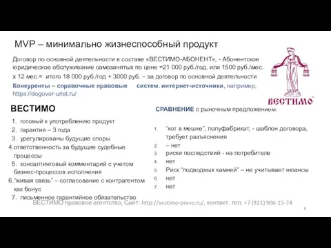 Договор по основной деятельности в составе «ВЕСТИМО-АБОНЕНТ», - Абонентское юридическое обслуживание самозанятых