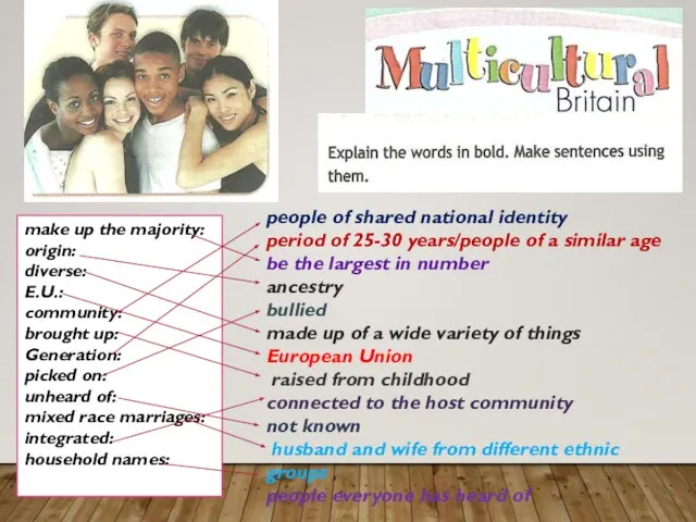 make up the majority: origin: diverse: E.U.: community: brought up: Generation: picked
