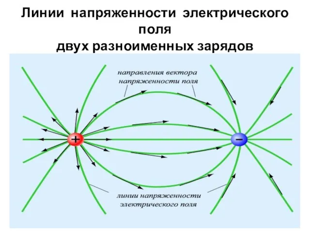 Линии напряженности электрического поля двух разноименных зарядов