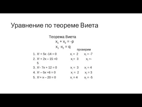 Уравнение по теореме Виета