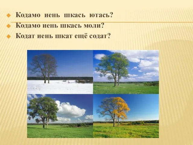 Кодамо иень шкась ютась? Кодамо иень шкась моли? Кодат иень шкат ещё содат?