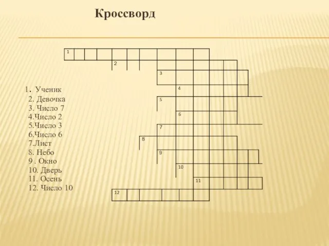 Кроссворд 1. Ученик 2. Девочка 3. Число 7 4.Число 2 5.Число 3