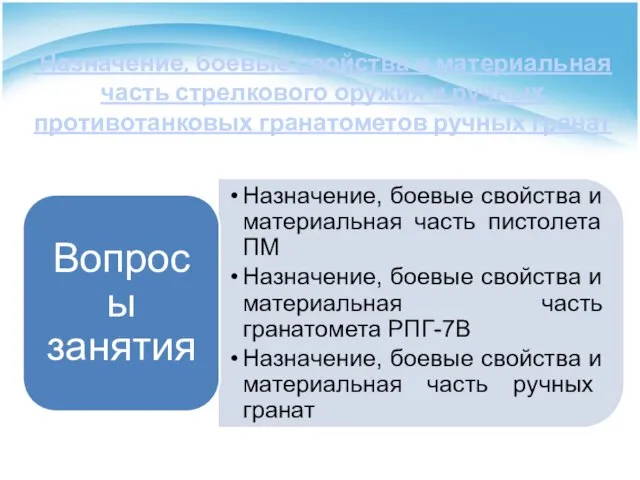 Назначение, боевые свойства и материальная часть стрелкового оружия и ручных противотанковых гранатометов ручных гранат