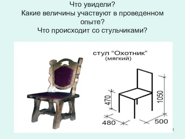 Что увидели? Какие величины участвуют в проведенном опыте? Что происходит со стульчиками?