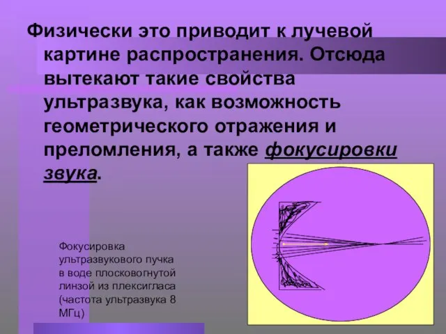 Физически это приводит к лучевой картине распространения. Отсюда вытекают такие свойства ультразвука,