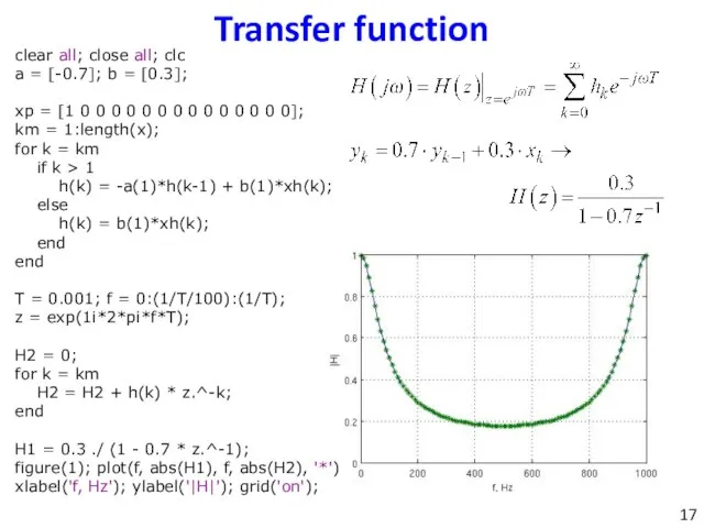 Transfer function clear all; close all; clc a = [-0.7]; b =