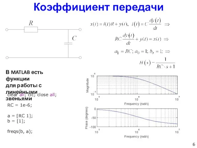 Коэффициент передачи clear all; clc; close all; RC = 1e-6; a =