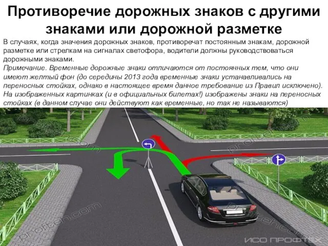 Противоречие дорожных знаков с другими знаками или дорожной разметке В случаях, когда