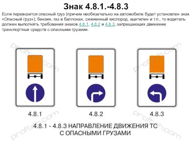 Знак 4.8.1.-4.8.3 Если перевозится опасный груз (причем необязательно на автомобиле будет установлен