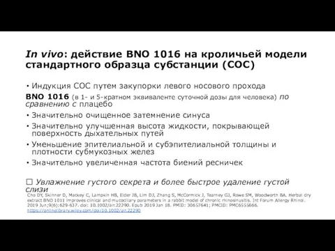 In vivo: действие BNO 1016 на кроличьей модели стандартного образца субстанции (СОС)