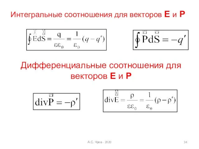 Интегральные соотношения для векторов Е и Р Дифференциальные соотношения для векторов Е