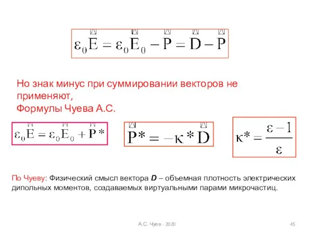 Но знак минус при суммировании векторов не применяют, Формулы Чуева А.С. А.С.