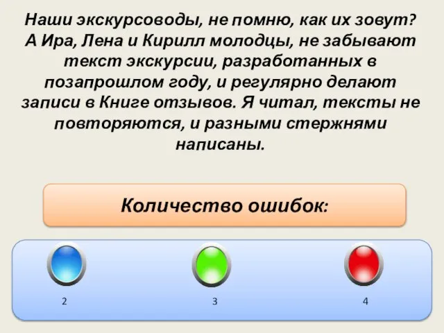 Наши экскурсоводы, не помню, как их зовут? А Ира, Лена и Кирилл