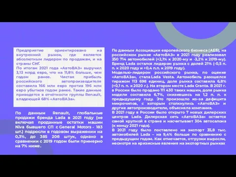 По данным Ассоциации европейского бизнеса (АЕБ), на российском рынке «АвтоВАЗ» в 2021