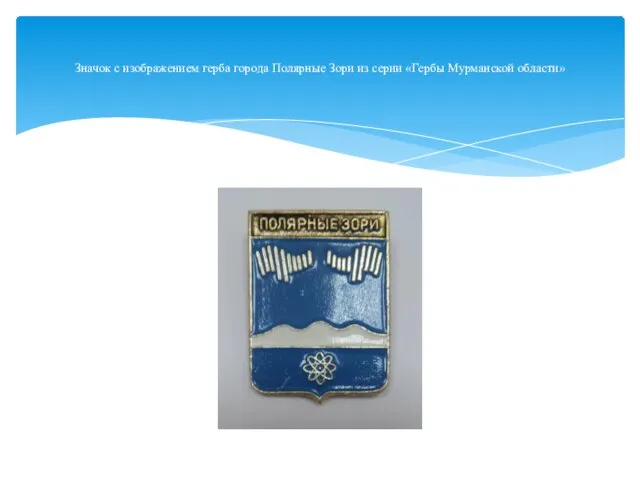 Значок с изображением герба города Полярные Зори из серии «Гербы Мурманской области»