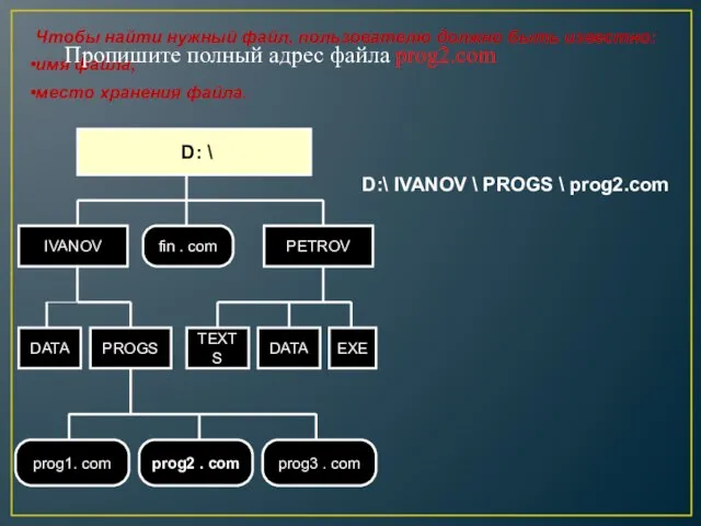 D: \ fin . com PETROV IVANOV DATA DATA EXE TEXTS prog1.