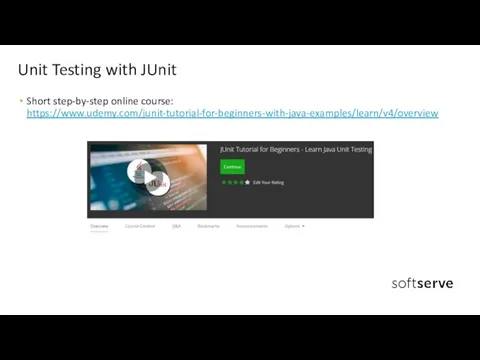 Short step-by-step online course: https://www.udemy.com/junit-tutorial-for-beginners-with-java-examples/learn/v4/overview Unit Testing with JUnit