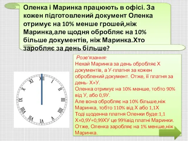 Оленка і Маринка працюють в офісі. За кожен підготовлений документ Оленка отримує