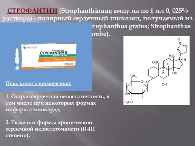СТРОФАНТИН (Strophanthinum; ампулы по 1 мл 0, 025% раствора) - полярный сердечный