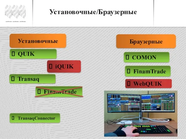 Установочные/Браузерные QUIK Transaq FinamTrade iQUIK WebQUIK TransaqConnector Установочные Браузерные FinamTrade COMON