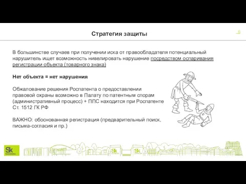 Стратегия защиты В большинстве случаев при получении иска от правообладателя потенциальный нарушитель