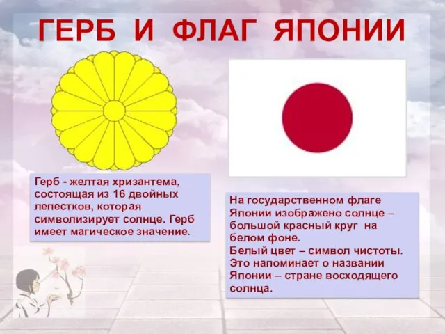 На государственном флаге Японии изображено солнце – большой красный круг на белом