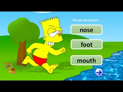 nose foot The bee stung Bart’s … mouth