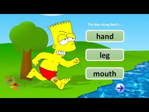 leg hand The bee stung Bart’s … mouth