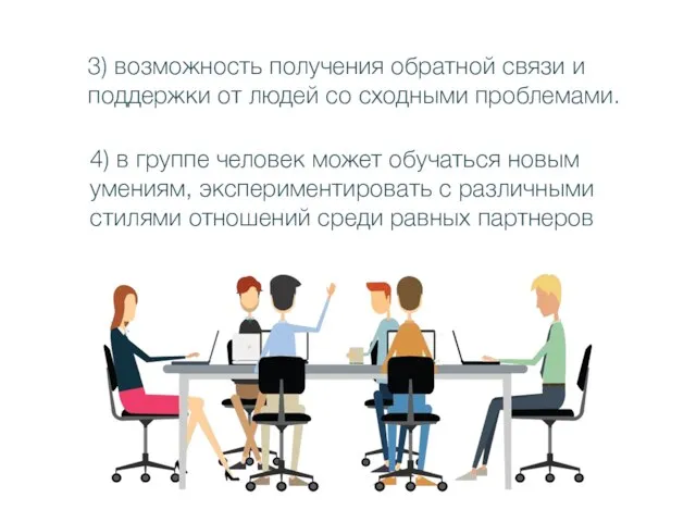 3) возможность получения обратной связи и поддержки от людей со сходными проблемами.