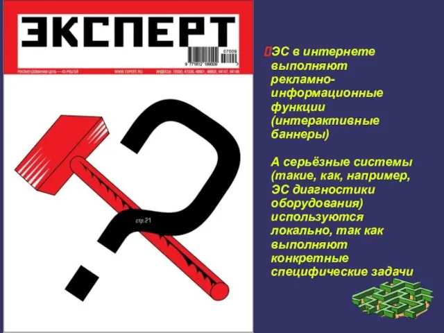 ЭС в интернете выполняют рекламно-информационные функции (интерактивные баннеры) А серьёзные системы (такие,