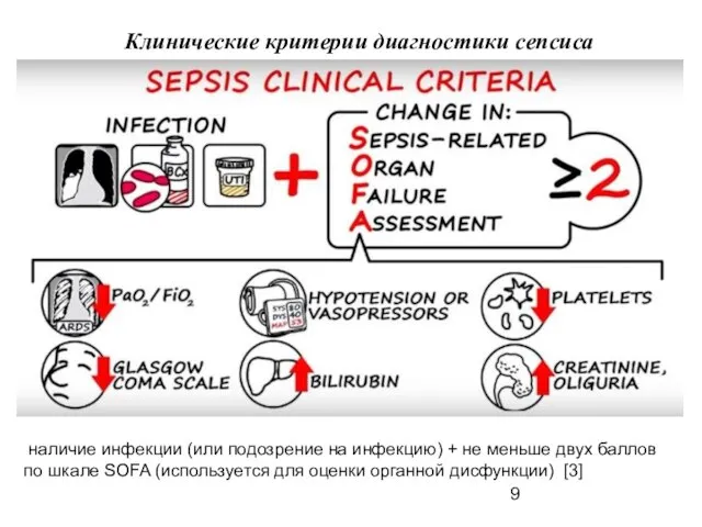 Клинические критерии диагностики сепсиса наличие инфекции (или подозрение на инфекцию) + не