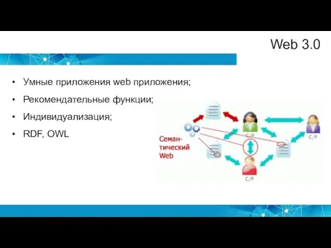 Web 3.0 Умные приложения web приложения; Рекомендательные функции; Индивидуализация; RDF, OWL