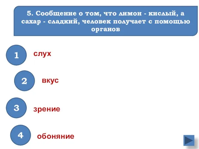 5. Сообщение о том, что лимон - кислый, а сахар - сладкий,