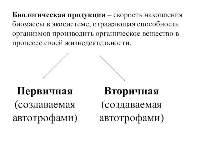 Биологическая продукция – скорость накопления биомассы в экосистеме, отражающая способность организмов производить