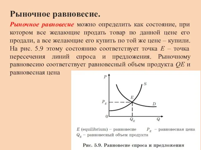 Рыночное равновесие. Рыночное равновесие можно определить как состояние, при котором все желающие