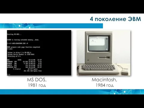 4 поколение ЭВМ MS DOS, 1981 год Macintosh, 1984 год