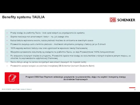 DB SCHENKER | Jacek Pradel Linehaul & Network Benefity systemu TAULIA Prosty