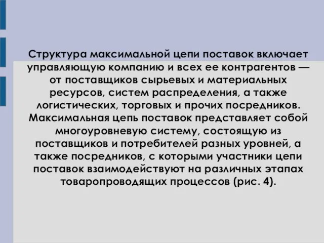 Структура максимальной цепи поставок включает управляющую компанию и всех ее контрагентов —