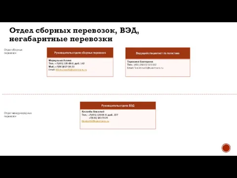 Отдел сборных перевозок, ВЭД, негабаритные перевозки