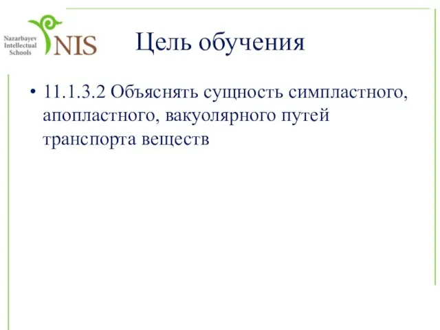 Цель обучения 11.1.3.2 Объяснять сущность симпластного, апопластного, вакуолярного путей транспорта веществ